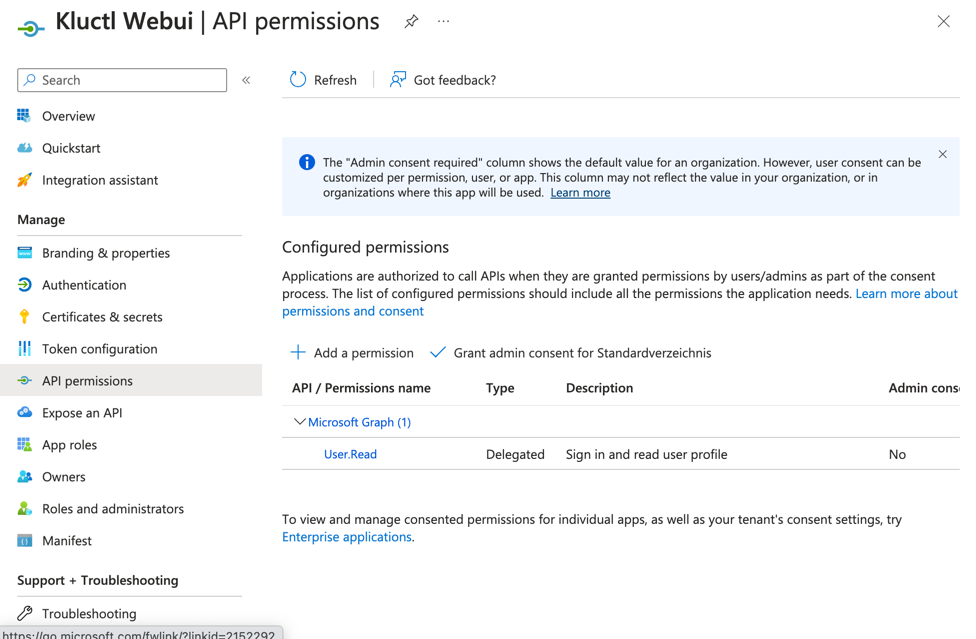 Azure AD API permissions